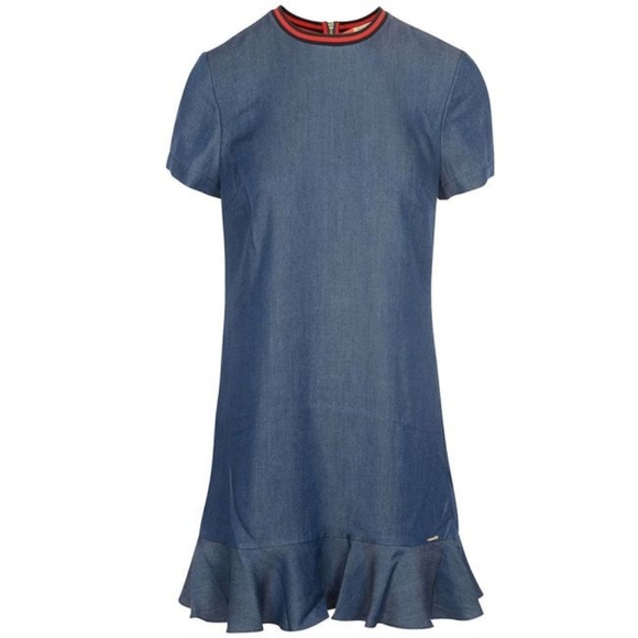 Ted Baker Nwot Meggi Pleated Crew Neck Frill Tencel Mini Dress Size 4 - Picture 2 of 10